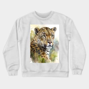 Watercolor Leopard  Portrait on an Abstract green Jungle Background Crewneck Sweatshirt